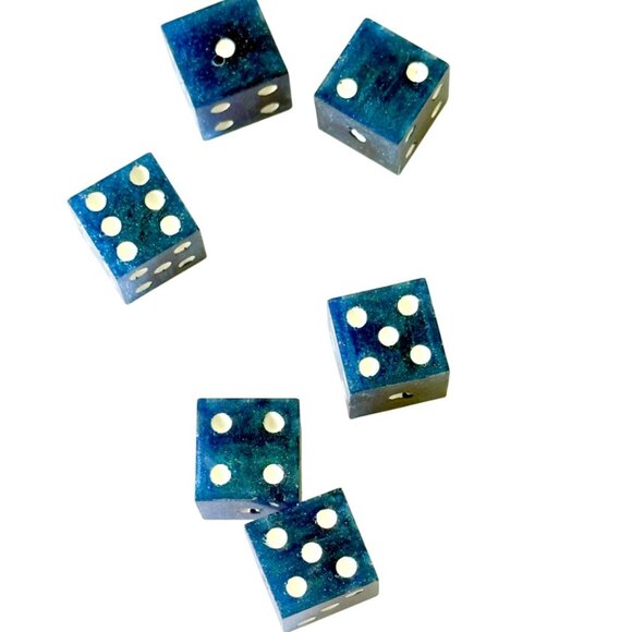 Resin Dice Set 6pcs - Blue Galaxy Sparkles - Handmade Replacement Dice Games - Picture 5 of 8